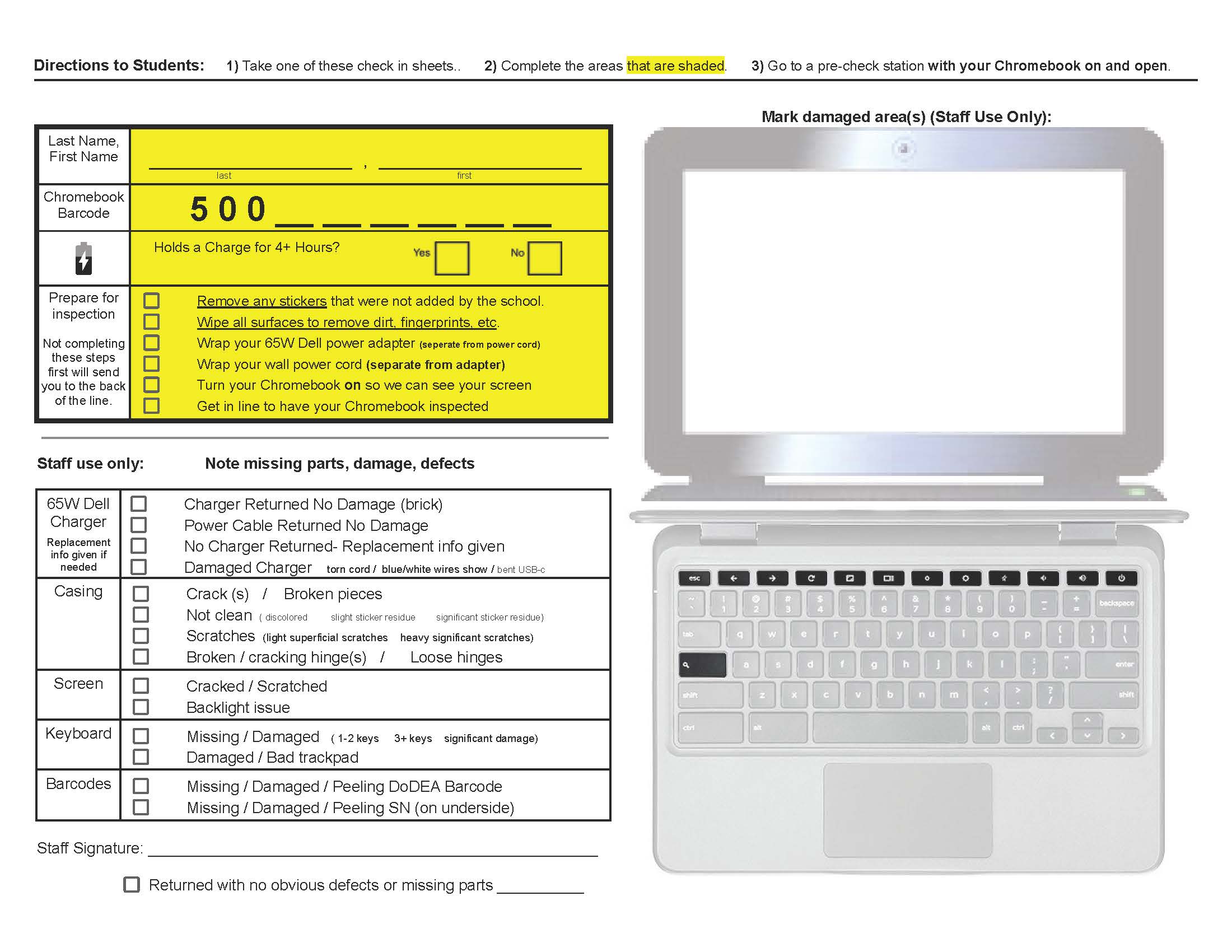 VHS Chromebook Check IN Form